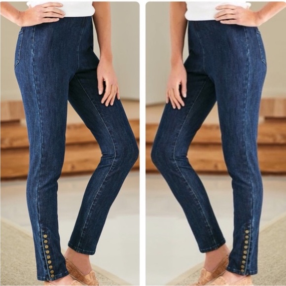 Soft Surroundings Denim - SOFT SURROUNDINGS NWT THE ULTIMATE SNAP UP LEGGINGS DARK BLUE DENIM WASH PETITE